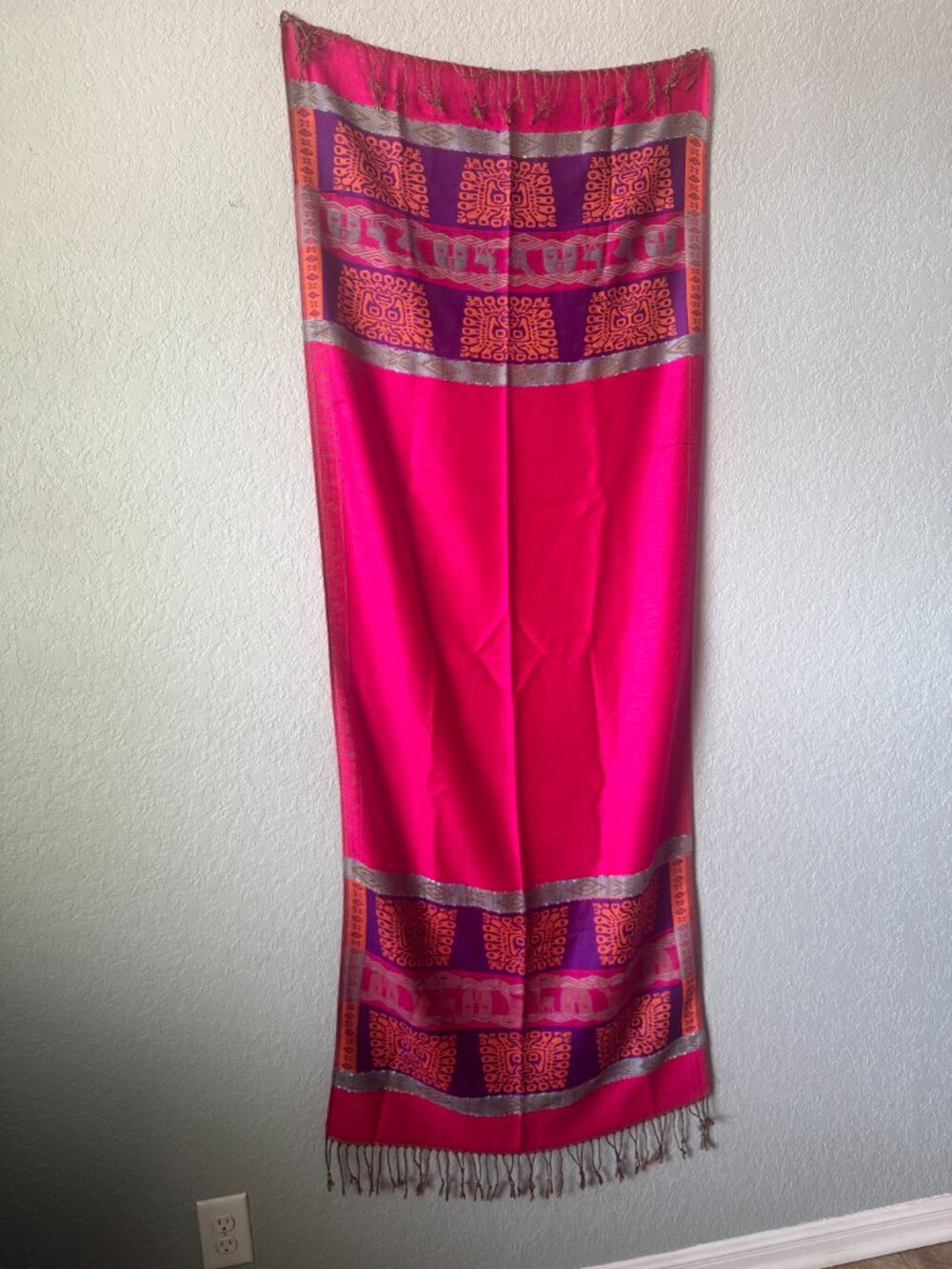 Bright Pink Paisley Scarf Shawl Wrap Boho Pashmina Style Large 69” x 26.5”
